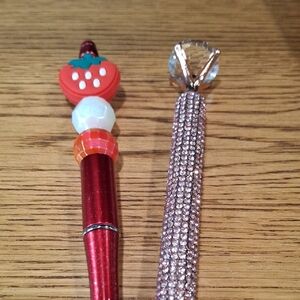 Red Strawberry & Pink Bling Pen Set